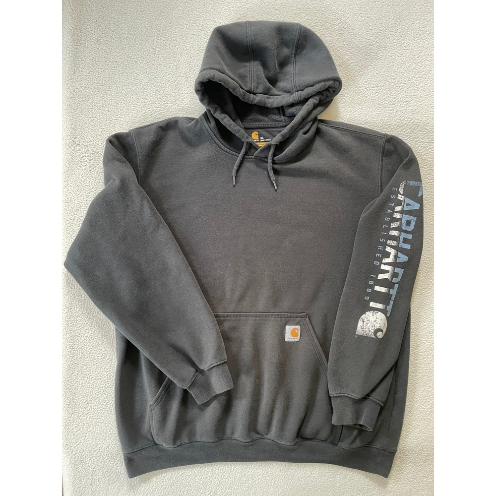 Carhartt Mens Extra Large Hoodie Black Graphic Sleeve Original Fit Workwear Fade